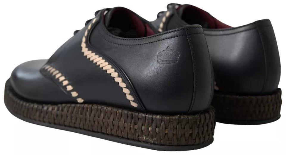 Dolce &amp; Gabbana Black Leather Beige Derby Dress Shoes