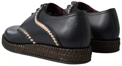 Dolce &amp; Gabbana Black Leather Beige Derby Dress Shoes