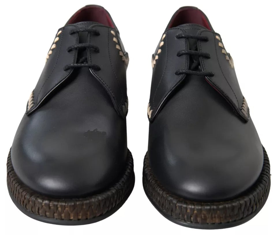 Dolce &amp; Gabbana Black Leather Beige Derby Dress Shoes
