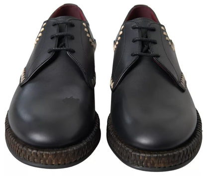 Dolce &amp; Gabbana Black Leather Beige Derby Dress Shoes