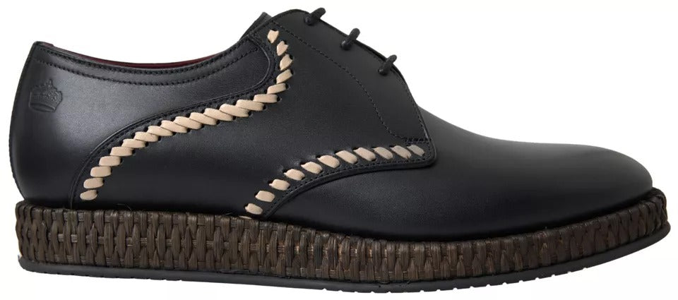 Dolce &amp; Gabbana Black Leather Beige Derby Dress Shoes