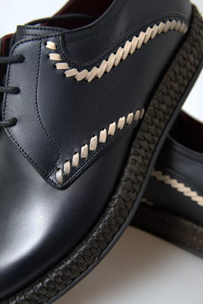 Dolce &amp; Gabbana Black Leather Beige Derby Dress Shoes