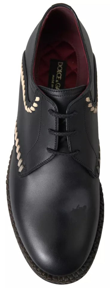 Dolce &amp; Gabbana Black Leather Beige Derby Dress Shoes