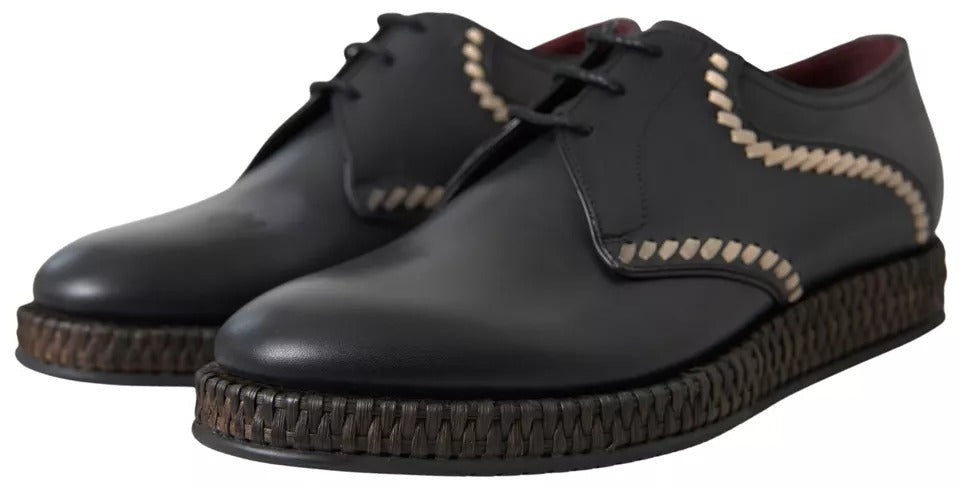 Dolce &amp; Gabbana Black Leather Beige Derby Dress Shoes