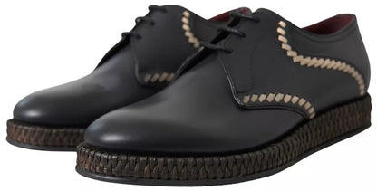 Dolce &amp; Gabbana Black Leather Beige Derby Dress Shoes