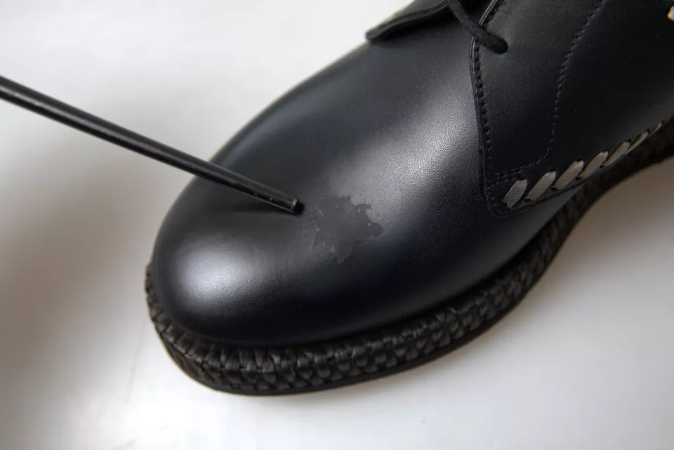 Dolce &amp; Gabbana Black Leather Beige Derby Dress Shoes
