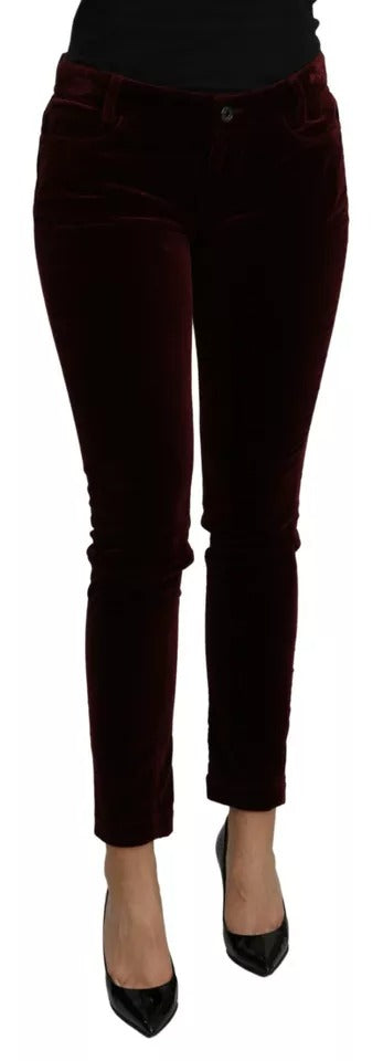 Dolce & Gabbana Bordeaux Velvet Stretch Slim Fit Pants by Dolce & Gabbana