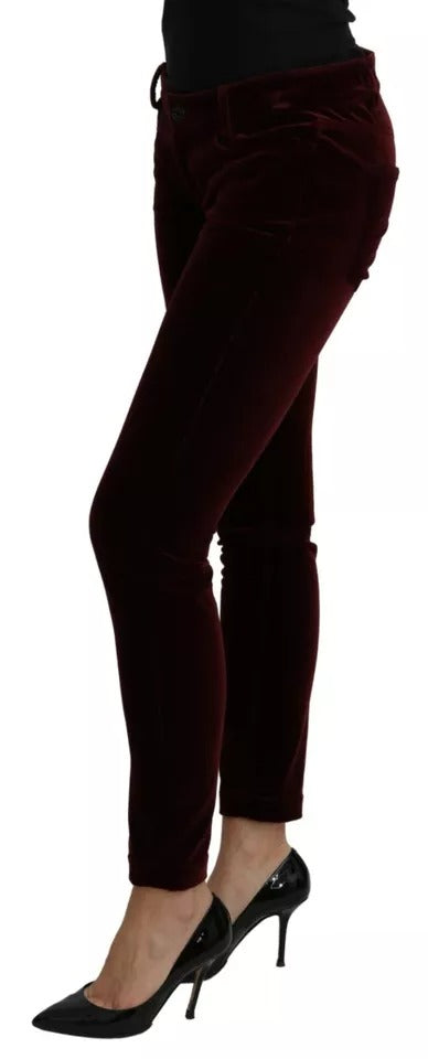 Dolce & Gabbana Bordeaux Velvet Stretch Slim Fit Pants by Dolce & Gabbana