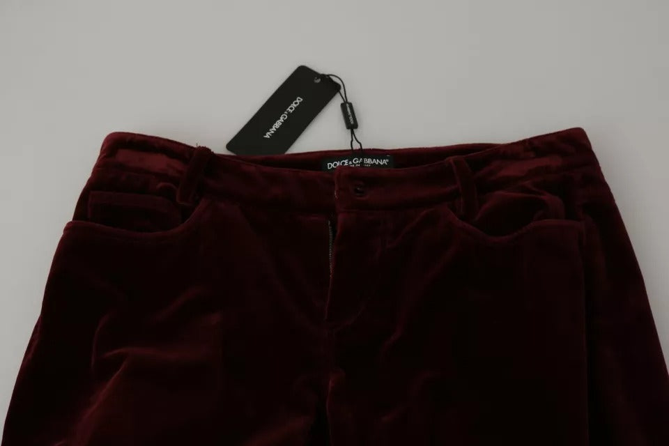 Dolce & Gabbana Bordeaux Velvet Stretch Slim Fit Pants by Dolce & Gabbana