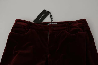 Dolce & Gabbana Bordeaux Velvet Stretch Slim Fit Pants by Dolce & Gabbana