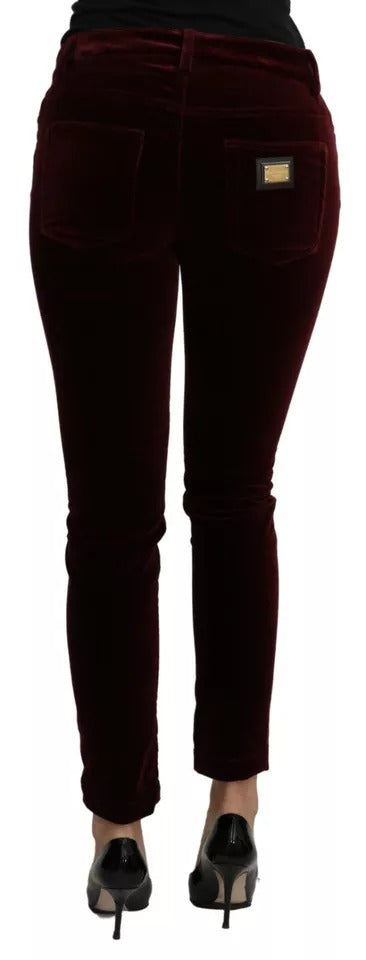 Dolce & Gabbana Bordeaux Velvet Stretch Slim Fit Pants by Dolce & Gabbana