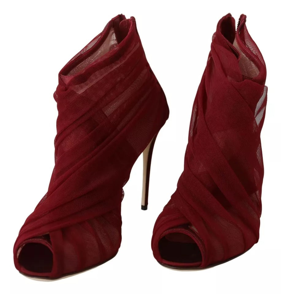 Dolce & Gabbana Red Tulle Ankle Boots Stiletto Heels Shoes by Dolce & Gabbana