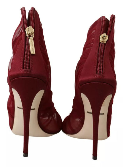 Dolce & Gabbana Red Tulle Ankle Boots Stiletto Heels Shoes by Dolce & Gabbana