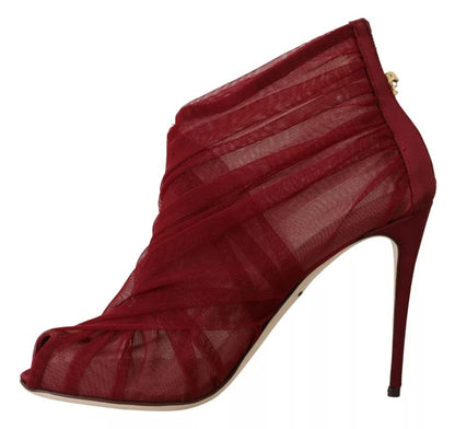 Dolce & Gabbana Red Tulle Ankle Boots Stiletto Heels Shoes by Dolce & Gabbana