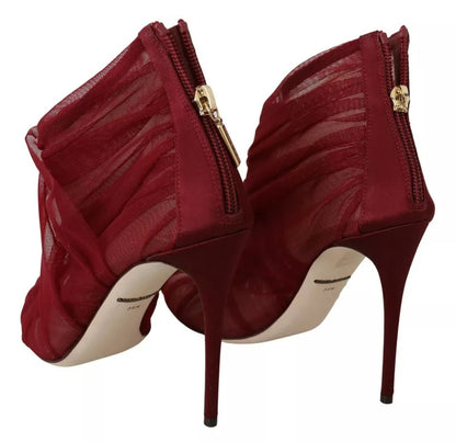 Dolce & Gabbana Red Tulle Ankle Boots Stiletto Heels Shoes by Dolce & Gabbana