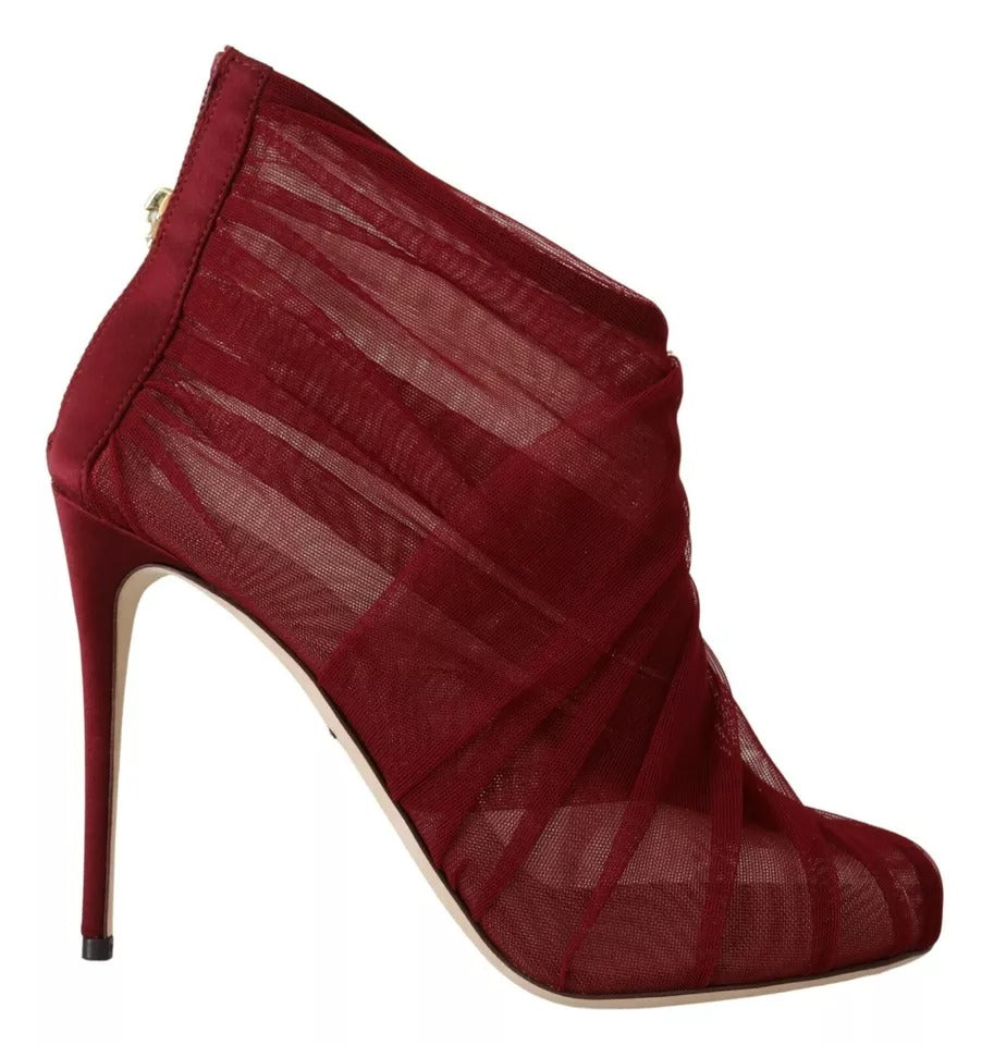 Dolce & Gabbana Red Tulle Ankle Boots Stiletto Heels Shoes by Dolce & Gabbana
