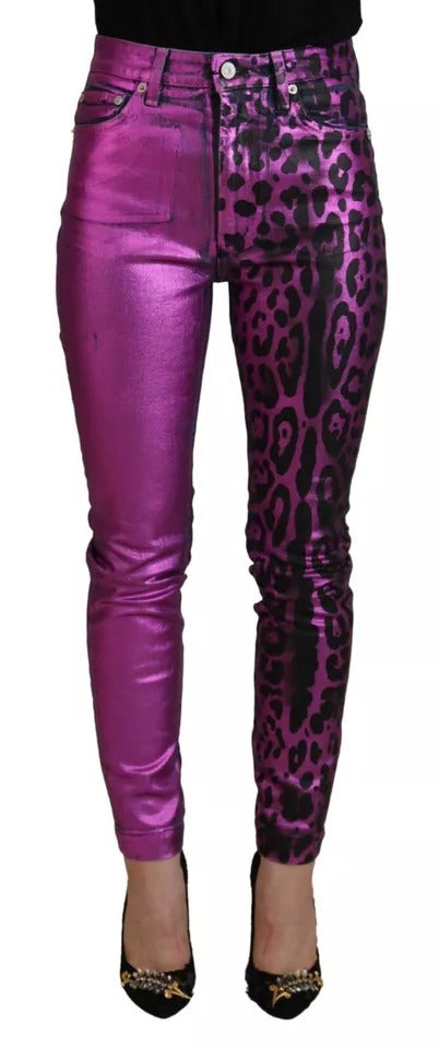 Dolce & Gabbana Purple Leopard Cotton Slim Fit Denim Jeans by Dolce & Gabbana