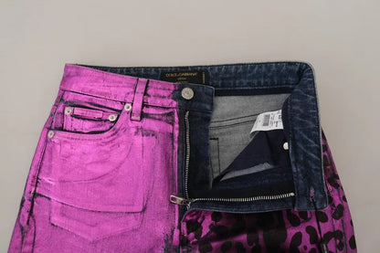 Dolce & Gabbana Purple Leopard Cotton Slim Fit Denim Jeans by Dolce & Gabbana