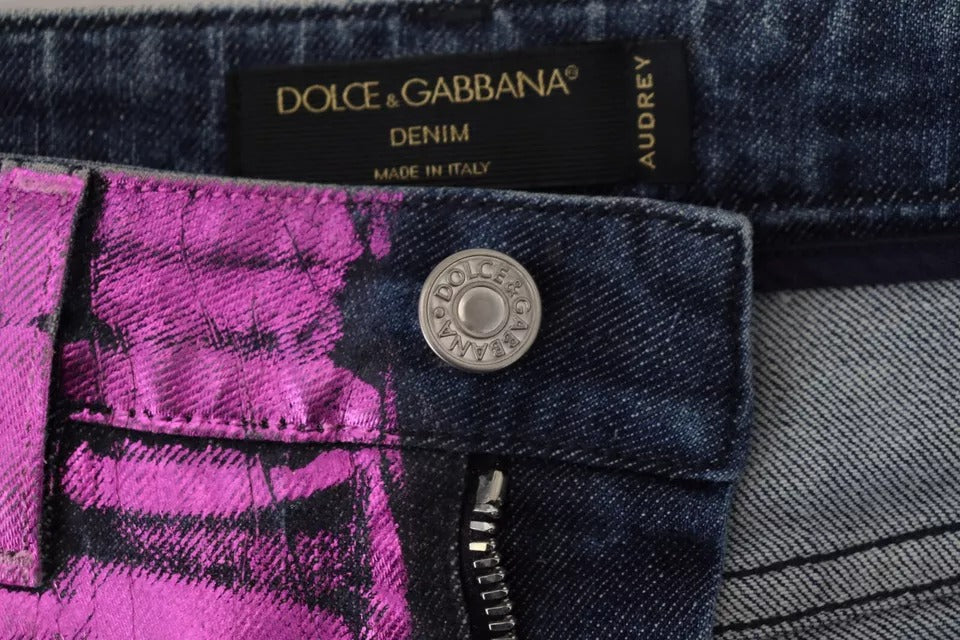 Dolce & Gabbana Purple Leopard Cotton Slim Fit Denim Jeans by Dolce & Gabbana