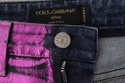 Dolce & Gabbana Purple Leopard Cotton Slim Fit Denim Jeans by Dolce & Gabbana