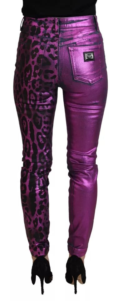 Dolce & Gabbana Purple Leopard Cotton Slim Fit Denim Jeans by Dolce & Gabbana