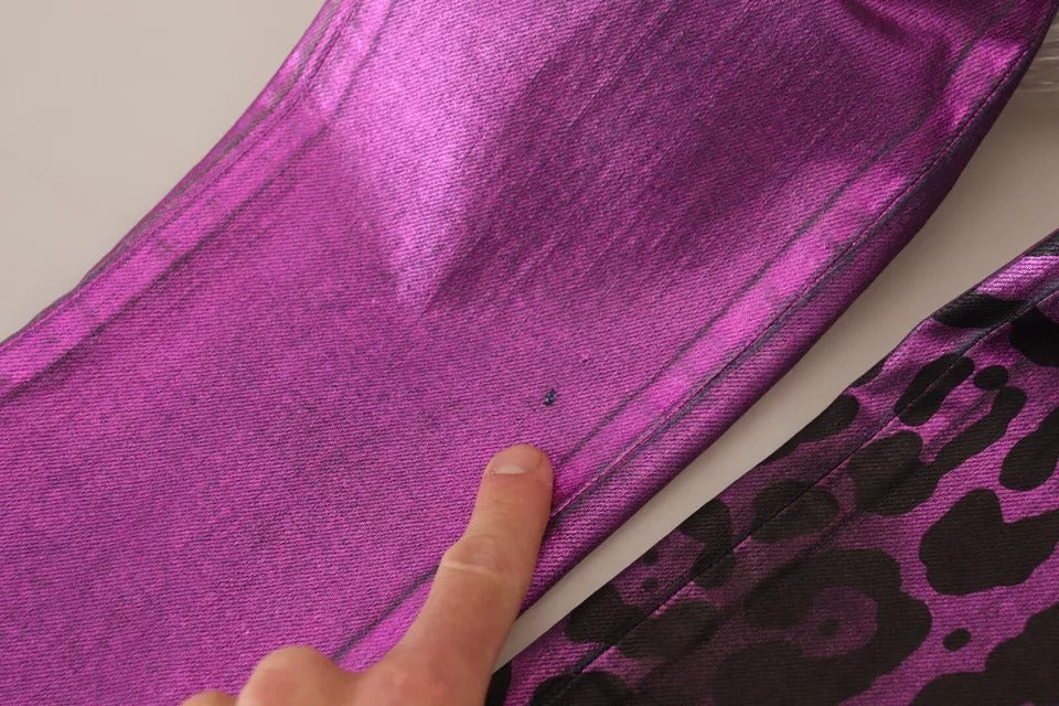 Dolce & Gabbana Purple Leopard Cotton Slim Fit Denim Jeans by Dolce & Gabbana