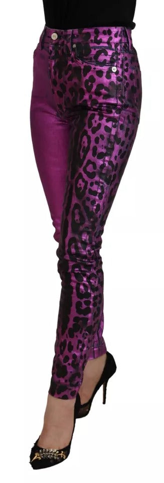 Dolce & Gabbana Purple Leopard Cotton Slim Fit Denim Jeans by Dolce & Gabbana