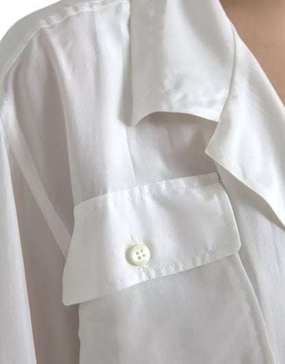 Dolce & Gabbana White Silk Collared 3/4 Sleeves Blouse Top by Dolce & Gabbana