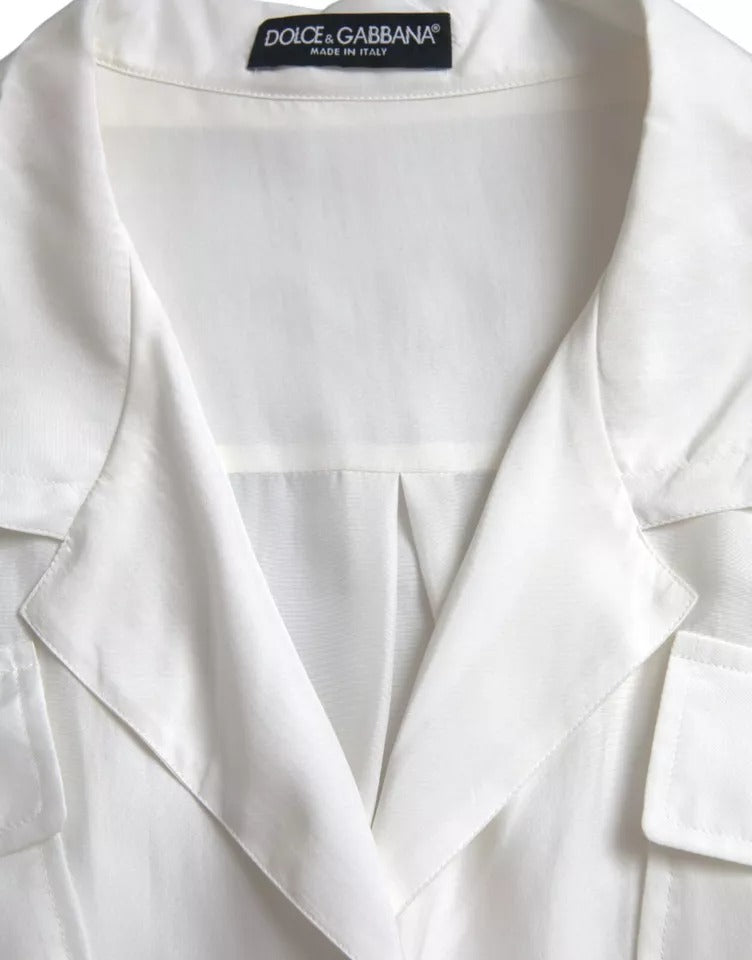 Dolce & Gabbana White Silk Collared 3/4 Sleeves Blouse Top by Dolce & Gabbana