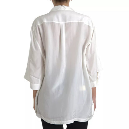 Dolce & Gabbana White Silk Collared 3/4 Sleeves Blouse Top by Dolce & Gabbana