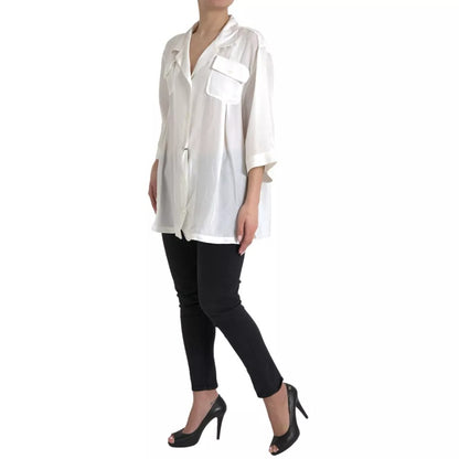 Dolce & Gabbana White Silk Collared 3/4 Sleeves Blouse Top by Dolce & Gabbana
