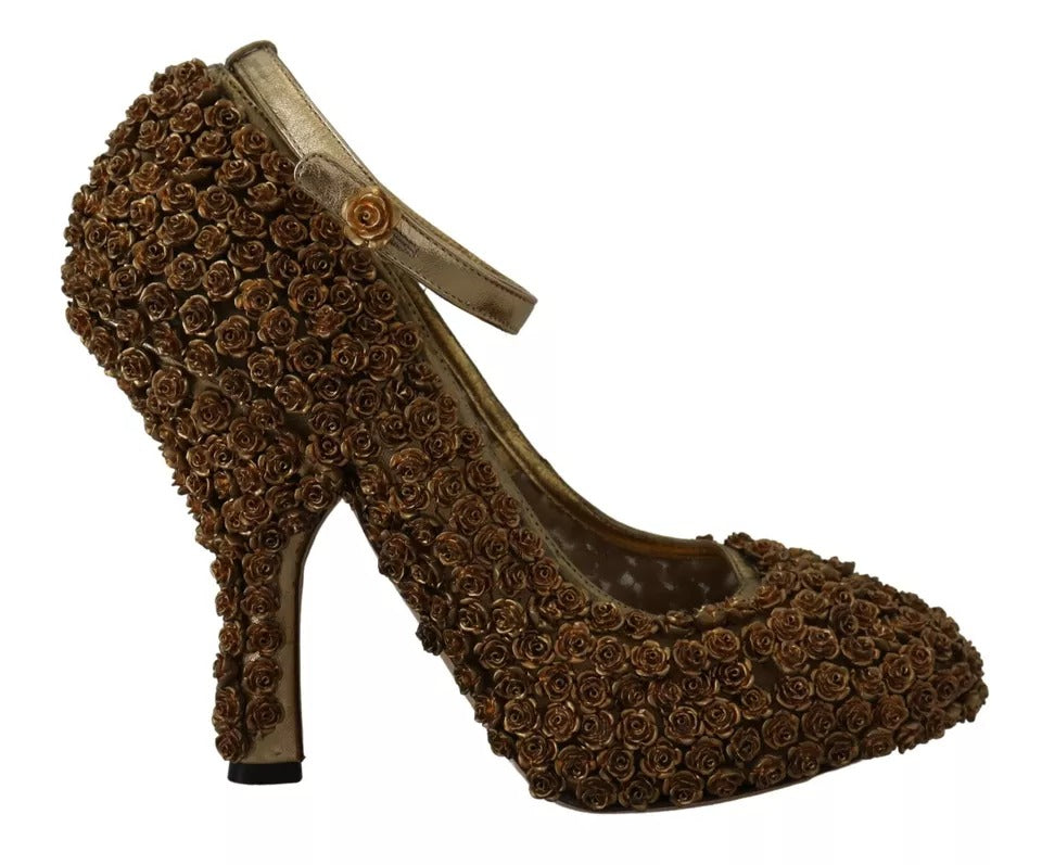Dolce & Gabbana Gold Roses Embellished Heels Pumps Shoes by Dolce & Gabbana