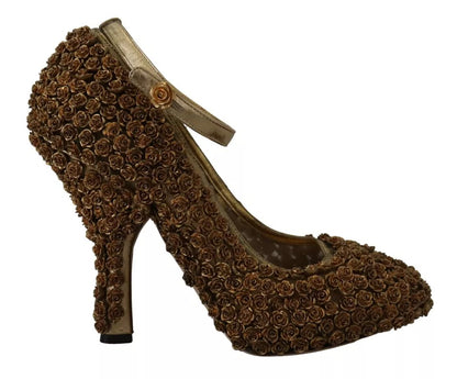Dolce & Gabbana Gold Roses Embellished Heels Pumps Shoes by Dolce & Gabbana