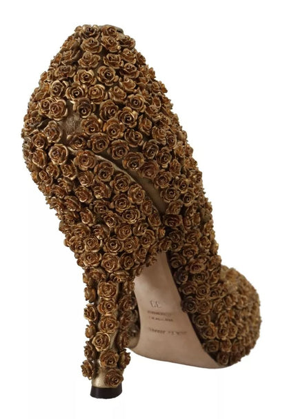 Dolce & Gabbana Gold Roses Embellished Heels Pumps Shoes by Dolce & Gabbana