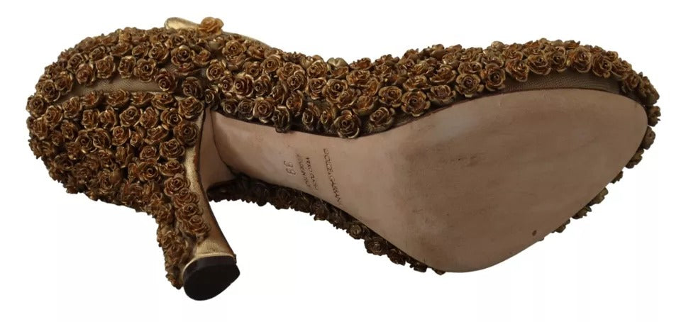 Dolce & Gabbana Gold Roses Embellished Heels Pumps Shoes by Dolce & Gabbana