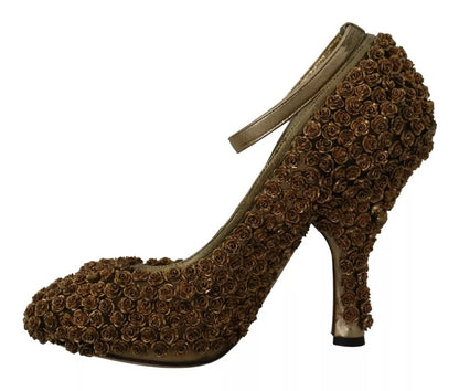 Dolce & Gabbana Gold Roses Embellished Heels Pumps Shoes by Dolce & Gabbana
