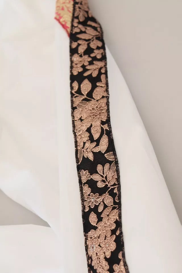 Dolce & Gabbana White Jacquard Cotton Blend Mid Waist Pants by Dolce & Gabbana