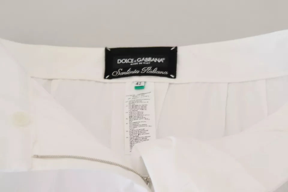 Dolce & Gabbana White Jacquard Cotton Blend Mid Waist Pants by Dolce & Gabbana