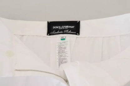 Dolce & Gabbana White Jacquard Cotton Blend Mid Waist Pants by Dolce & Gabbana