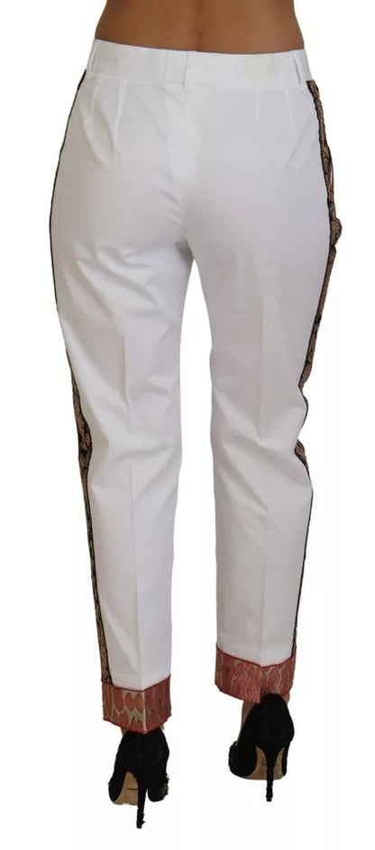 Dolce & Gabbana White Jacquard Cotton Blend Mid Waist Pants by Dolce & Gabbana