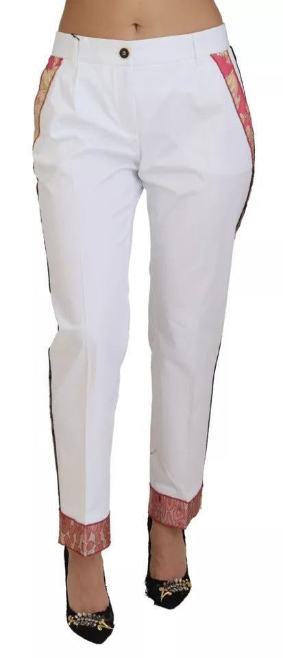 Dolce & Gabbana White Jacquard Cotton Blend Mid Waist Pants by Dolce & Gabbana