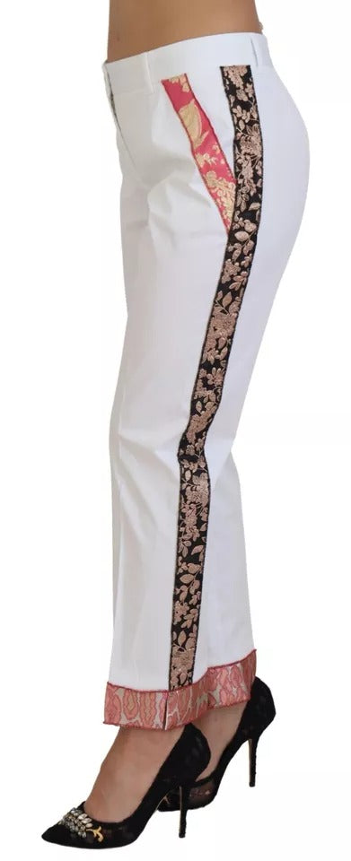 Dolce & Gabbana White Jacquard Cotton Blend Mid Waist Pants by Dolce & Gabbana