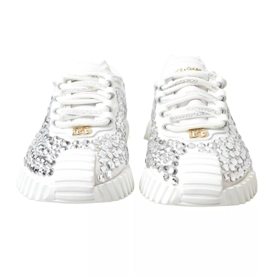 Dolce & Gabbana White NS1 Canvas Leather Embellished Sneakers Shoes by Dolce & Gabbana