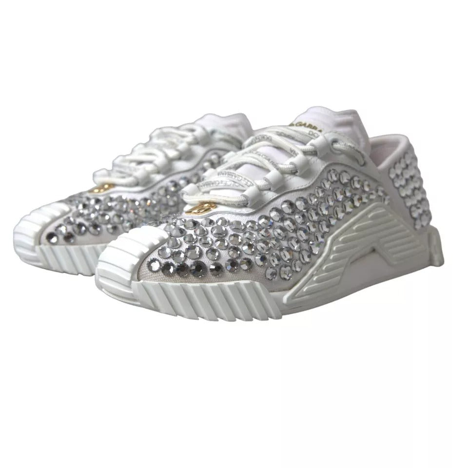 Dolce & Gabbana White NS1 Canvas Leather Embellished Sneakers Shoes by Dolce & Gabbana