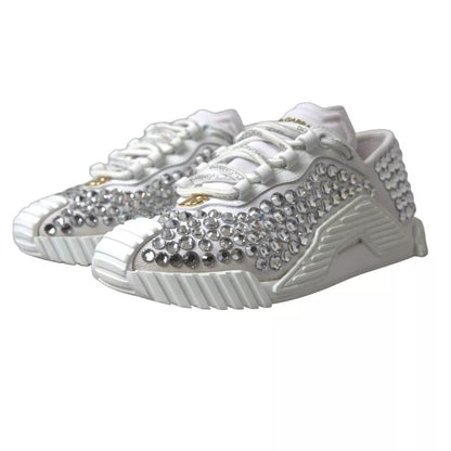 Dolce & Gabbana White NS1 Canvas Leather Embellished Sneakers Shoes by Dolce & Gabbana