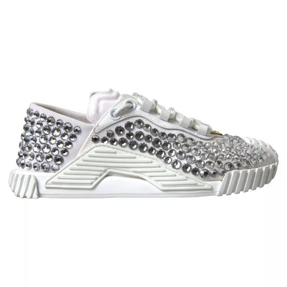 Dolce & Gabbana White NS1 Canvas Leather Embellished Sneakers Shoes by Dolce & Gabbana