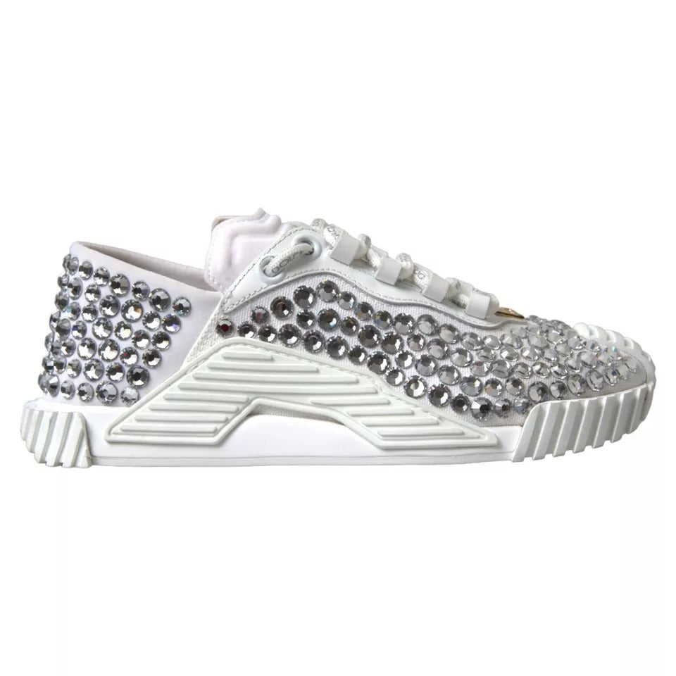Dolce & Gabbana White NS1 Canvas Leather Embellished Sneakers Shoes by Dolce & Gabbana