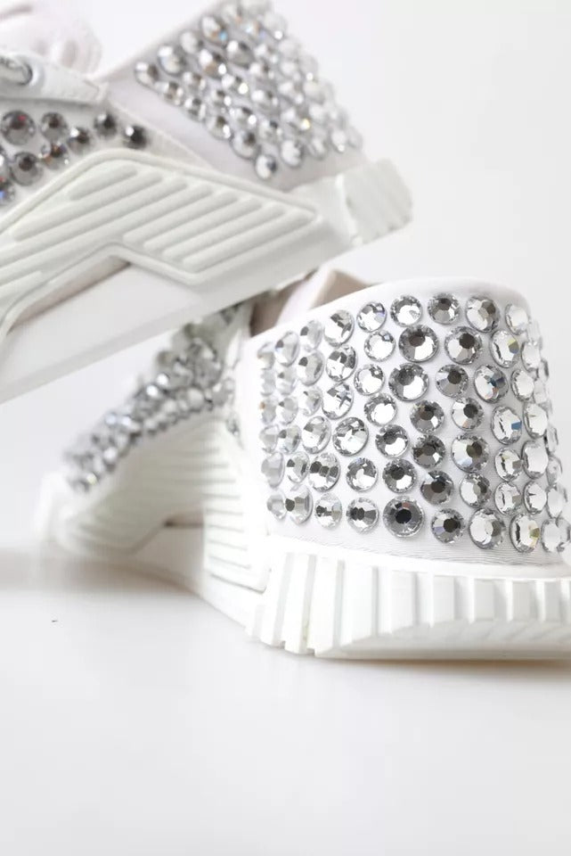 Dolce & Gabbana White NS1 Canvas Leather Embellished Sneakers Shoes by Dolce & Gabbana