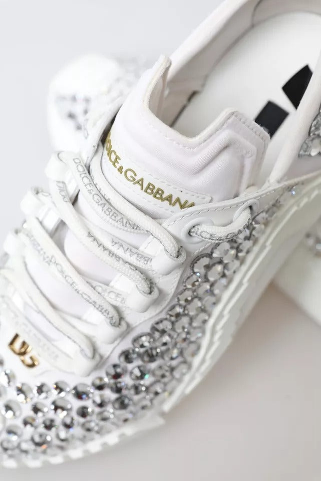 Dolce & Gabbana White NS1 Canvas Leather Embellished Sneakers Shoes by Dolce & Gabbana