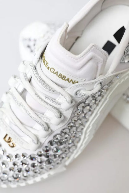 Dolce & Gabbana White NS1 Canvas Leather Embellished Sneakers Shoes by Dolce & Gabbana